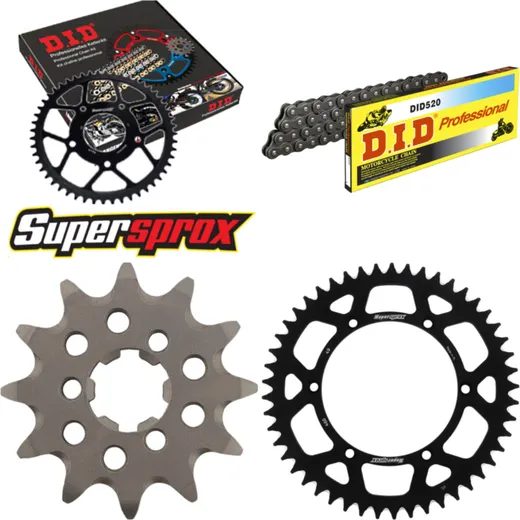 Kettensatz Alu schwarz für: KAWASAKI KX125 94-95/KX125 00 12-49-110 DID520 Clip