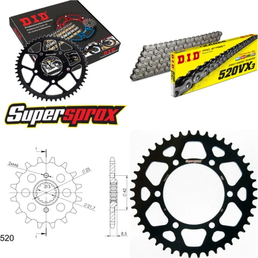 Kettensatz Alu schwarz für: KAWASAKI EL250 88-96 14-44-114 DID520VX3 Endlos