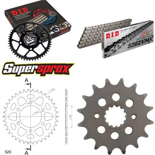 Chain Kit - ALU - black for: KAWASAKI GPZ400 49PS 85-89/ 16-38-104 DID520ZVM-X endless