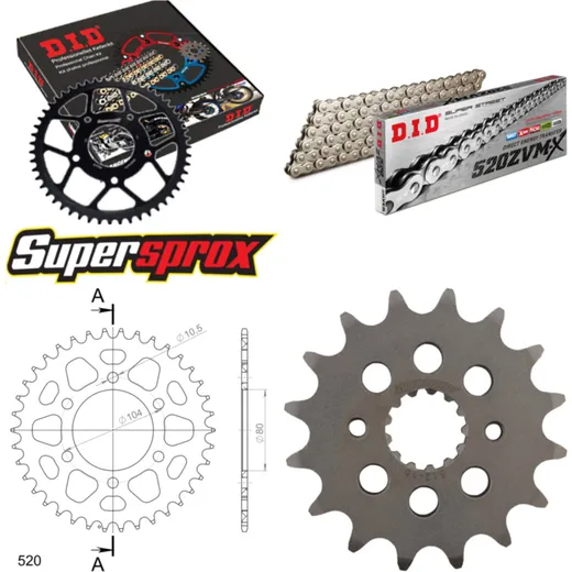 Chain Kit - ALU - black for: KAWASAKI GPZ400 49PS 85-89/ 16-38-104 DID520ZVM-X(S&S) endless