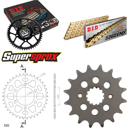 Chain Kit - ALU - black for: KAWASAKI GPZ400 49PS 85-89/ 16-38-104 DID520ZVM-X(G&G) rivet
