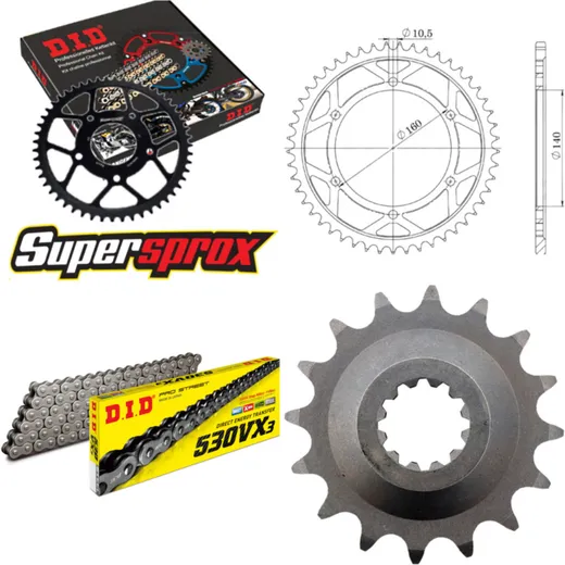 Kettensatz Alu für: KAWASAKI Zephyr 1100 92-97 16-48-116 DID530VX3 Endlos