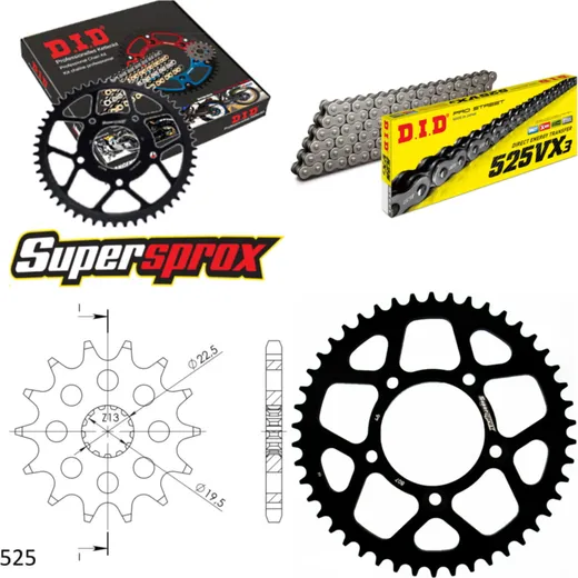 Chain Kit - ALU - black for: SUZUKI GSF400 Bandit 93-97 14-46-114 DID525VX3 rivet