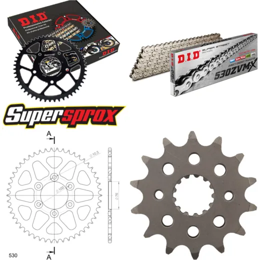 Kettensatz Alu schwarz für: SUZUKI GS500 E int. Ø76mm 8 14-50-108 DID530ZVM-X(S&S) Niet