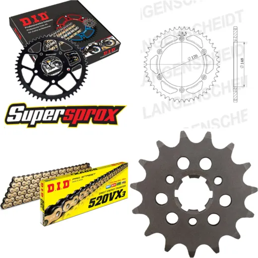 Kettensatz Alu für: SUZUKI DR800 S 91-93 15-47-116 DID520VX3(G&B) Niet