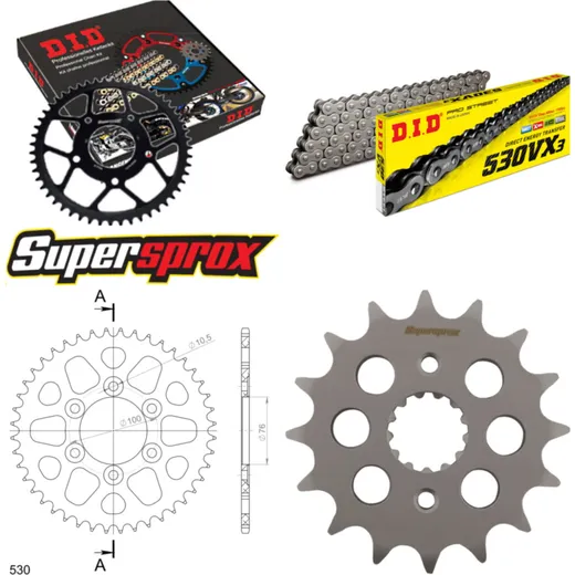 Kettensatz Alu schwarz für: SUZUKI GSX-R 1100 >530< 95-96 16-44-116 DID530VX3 Niet
