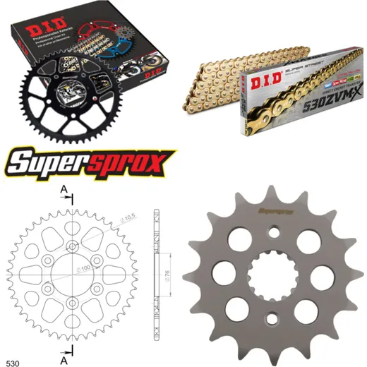 Kettensatz Alu schwarz für: SUZUKI GSX-R 1100 >530< 95-96 16-44-116 DID530ZVM-X(G&G) Niet