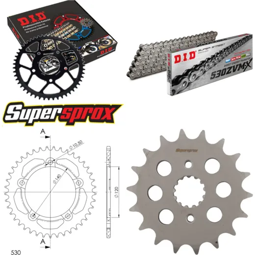 Kettensatz Alu schwarz für: SUZUKI GSX1400 01-10 18-41-116 DID530ZVM-X Niet