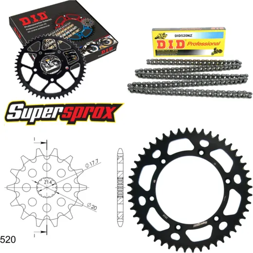 Kettensatz Alu schwarz für: Gas Gas EC125 00-02/MC125 03-13 13-48-114 DID520NZ Clip