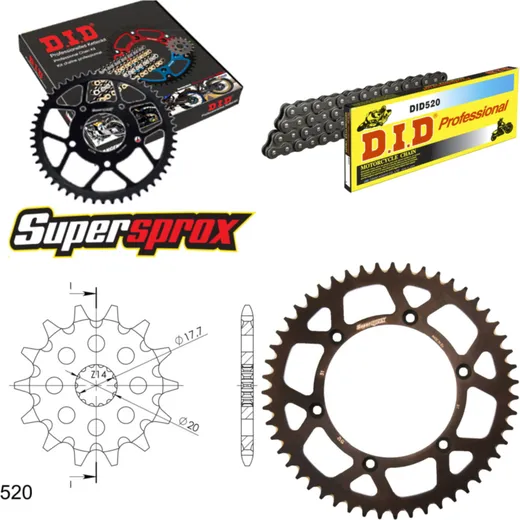 Kettensatz Alu schwarz für: Gas Gas EC125 03-12 13-51-114 DID520 Clip