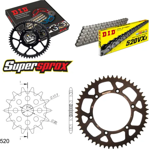 Kettensatz Alu schwarz für: Gas Gas EC125 03-12 13-51-114 DID520VX3 Endlos