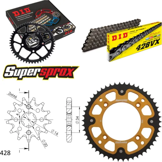 Chain Kit Stealth gold for: BETA RR125 Motard 07-14 13-50-126 DID428VX endless