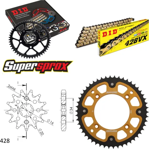 Chain Kit Stealth gold for: BETA RR125 Motard 07-14 13-50-126 DID428VX(G&B) rivet