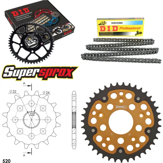Chain Kit Stealth gold for: APRILIA RS125 Extrema/Replic 16-39-106 DID520NZ Clip