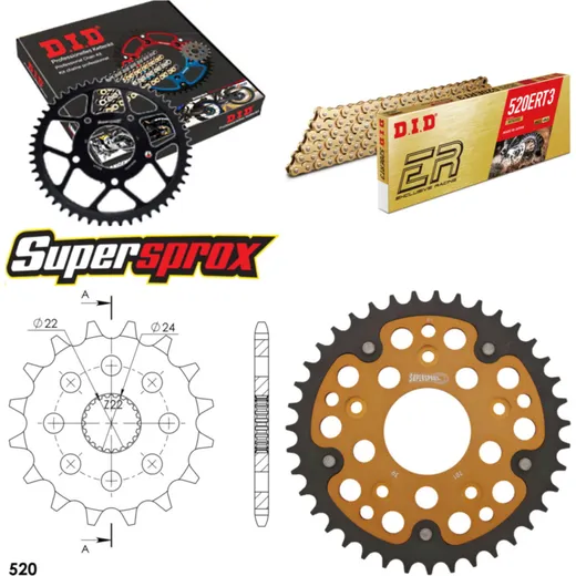 Chain Kit Stealth gold for: APRILIA RS125 Extrema/Replic 16-39-106 DID520ERT2(G&G) Clip