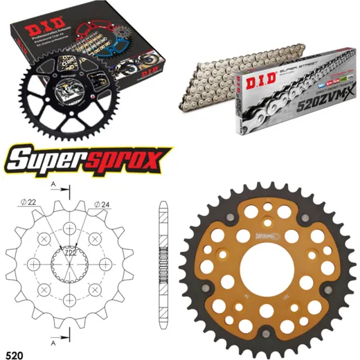 Chain Kit Stealth gold for: APRILIA RS125 Extrema/Replic 16-39-106 DID520ZVM-X(S&S) rivet
