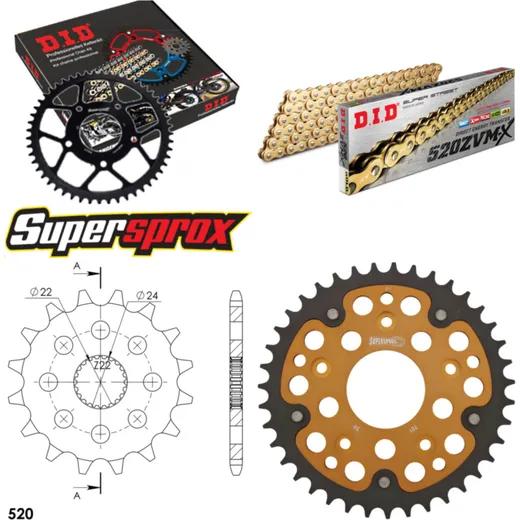 Chain Kit Stealth gold for: APRILIA RS125 Extrema/Replic 16-39-106 DID520ZVM-X(G&G) rivet