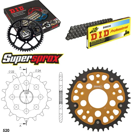 Chain Kit Stealth gold for: APRILIA RS125 Extrema/Replic 17-40-108 DID520 Clip
