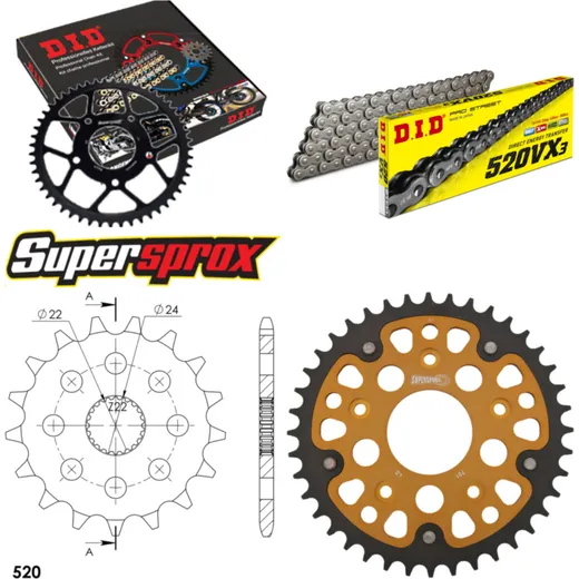 Chain Kit Stealth gold for: APRILIA RS125 Extrema/Replic 17-40-108 DID520VX3 endless