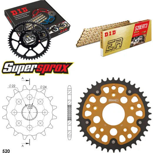 Chain Kit Stealth gold for: APRILIA RS125 Extrema/Replic 16-40-108 DID520ERT2(G&G) Clip
