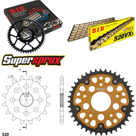 Chain Kit Stealth gold for: APRILIA RS125 Extrema/Replic 16-40-108 DID520VX3(G&B) rivet