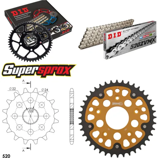 Chain Kit Stealth gold for: APRILIA RS125 Extrema/Replic 16-40-108 DID520ZVM-X(S&S) rivet