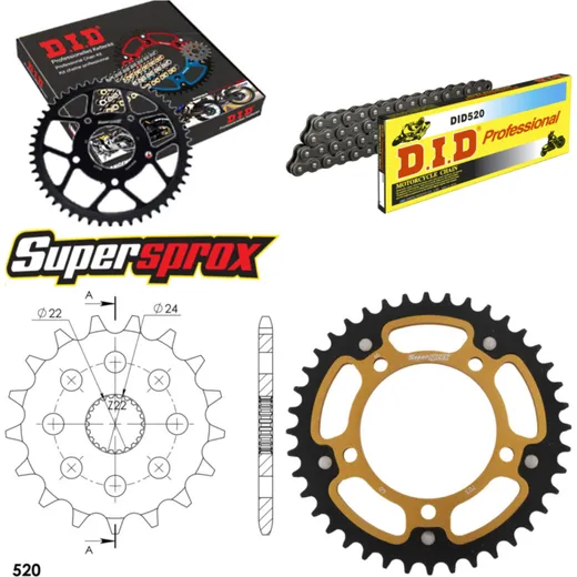 Chain Kit Stealth gold for: APRILIA RS125 Extrema/Replic 17-40-110 DID520 Clip