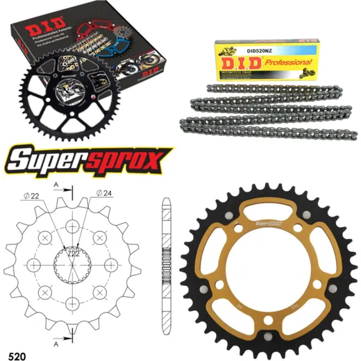 Kettensatz Stealth gold für: APRILIA RS125 Extrema/Replic 17-40-110 DID520NZ Clip