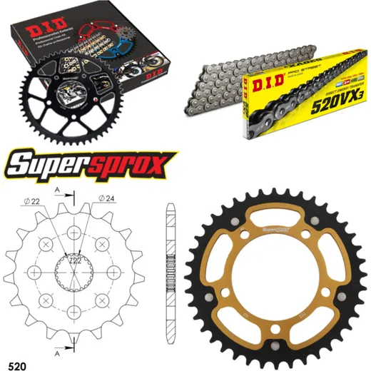 Chain Kit Stealth gold for: APRILIA RS125 Extrema/Replic 17-40-110 DID520VX3 endless
