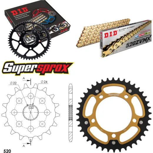 Chain Kit Stealth gold for: APRILIA RS125 Extrema/Replic 17-40-110 DID520ZVM-X(G&G) endless