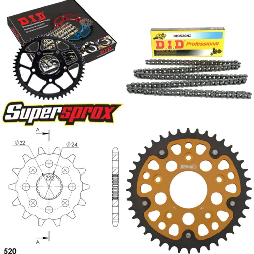 Chain Kit Stealth gold for: APRILIA Pegaso 125 89-99/Tua 14-40-104 DID520NZ Clip
