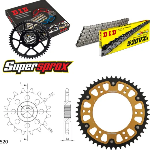 Chain Kit Stealth gold for: APRILIA Moto 6.5 Starck 95-00 16-49-108 DID520VX3 Clip