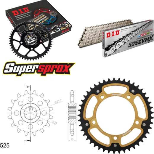 Kettensatz Stealth gold für: TRIUMPH Daytona 600 03-04 15-45-108 DID525ZVM-X(S&S) Endlos