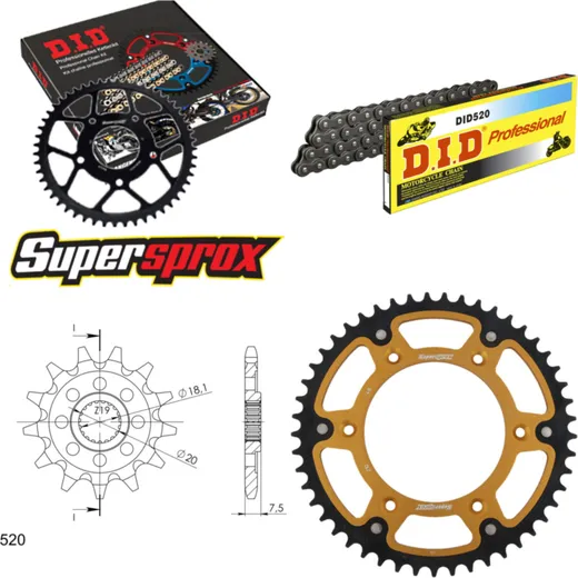 Kettensatz Stealth gold für: HONDA CR125 R 97-97 12-49-112 DID520 Clip