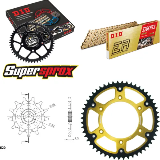 Kettensatz Stealth gold für: HONDA CR125 R 04-07 13-52-116 DID520ERT2(G&G) Clip