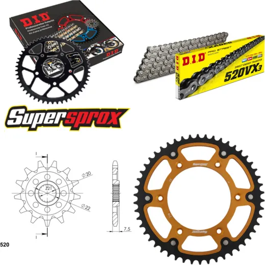 Chain Kit Stealth gold for: HONDA CRF230 F 04-08 13-50-114 DID520VX3 endless