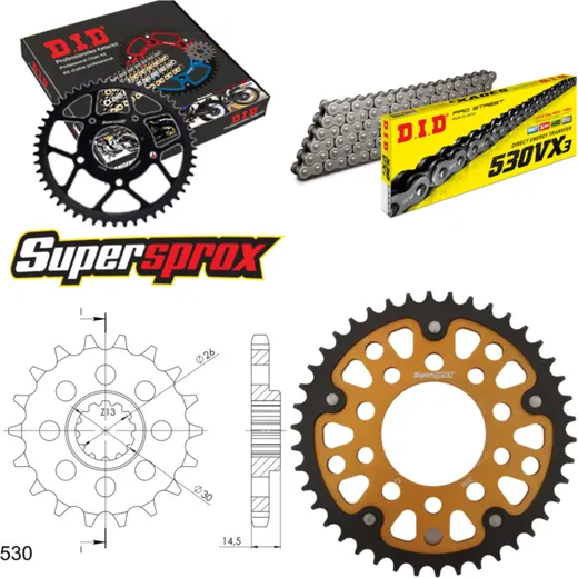 Kettensatz Stealth gold für: HONDA CBX1000 Pro Link 81-82 18-42-108 DID530VX3 Endlos