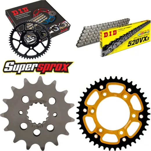 Kettensatz Stealth gold für: DUCATI 695 Monster 07-07 15-42-106 DID520VX3 Niet