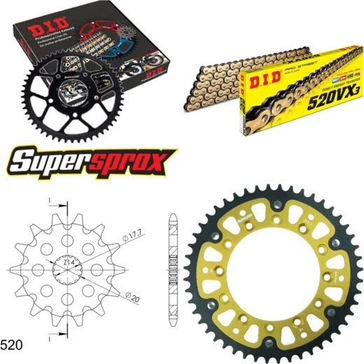 Chain Kit Stealth gold for: YAMAHA WR125 99-01/YZ125 99-01 13-48-112 DID520VX3(G&B) rivet