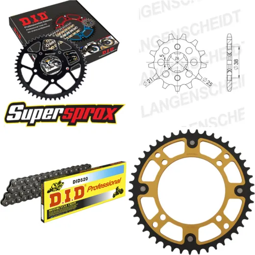 Chain Kit Stealth gold for: YAMAHA XV125 Virago 103km/h 14-45-114 DID520 Clip