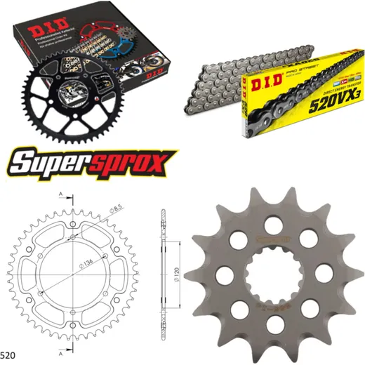 Chain Kit Stealth silver for: YAMAHA TDR250 88-90 14-45-108 DID520VX3 endless