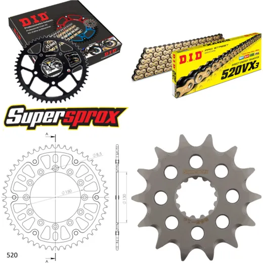 Chain Kit Stealth gold for: YAMAHA WR450 F 03-06 14-51-116 DID520VX3(G&B) rivet