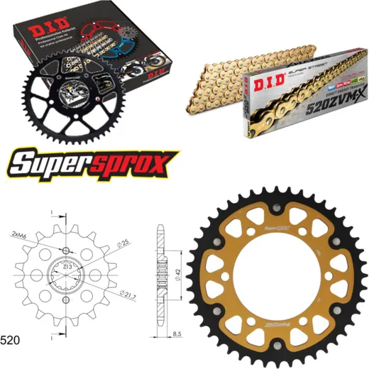 Chain Kit Stealth gold for: KAWASAKI GPX250 R Ninja 88-02 14-44-106 DID520ZVM-X(G&G) endless