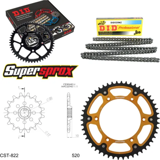 Kettensatz Stealth gold für: HUSQVARNA CR125 98-08/WR125 13-50-114 DID520NZ Clip