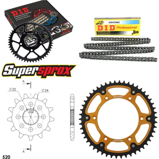 Chain Kit Stealth gold for: HUSQVARNA CR125 09-13 13-50-112 DID520NZ Clip
