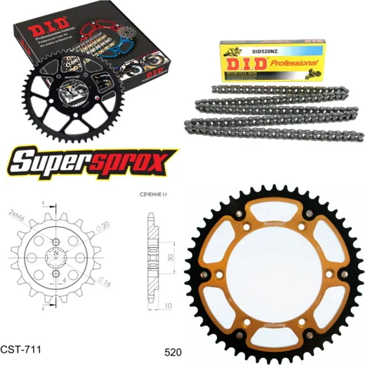 Chain Kit Stealth gold for: HUSQVARNA SM125 S 00-06 14-49-114 DID520NZ Clip