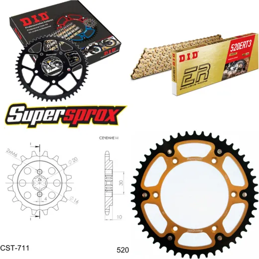 Chain Kit Stealth gold for: HUSQVARNA SM125 S 00-06 14-49-114 DID520ERT2(G&G) Clip
