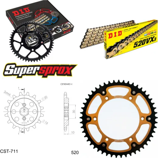 Chain Kit Stealth gold for: HUSQVARNA SM125 S 00-06 14-49-114 DID520VX3(G&B) Clip