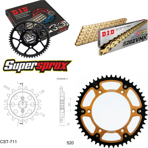 Chain Kit Stealth gold for: HUSQVARNA SM125 S 00-06 14-49-114 DID520ZVM-X(G&G) endless