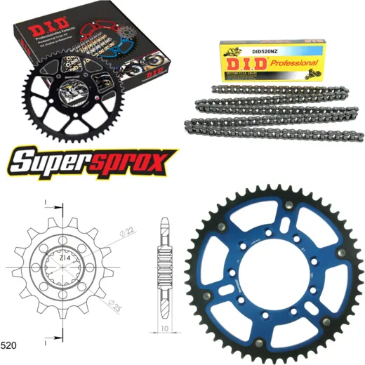 Chain Kit Stealth blue TM Cross 250 /F 05-13/Cross 13-51-116 DID520NZ Clip